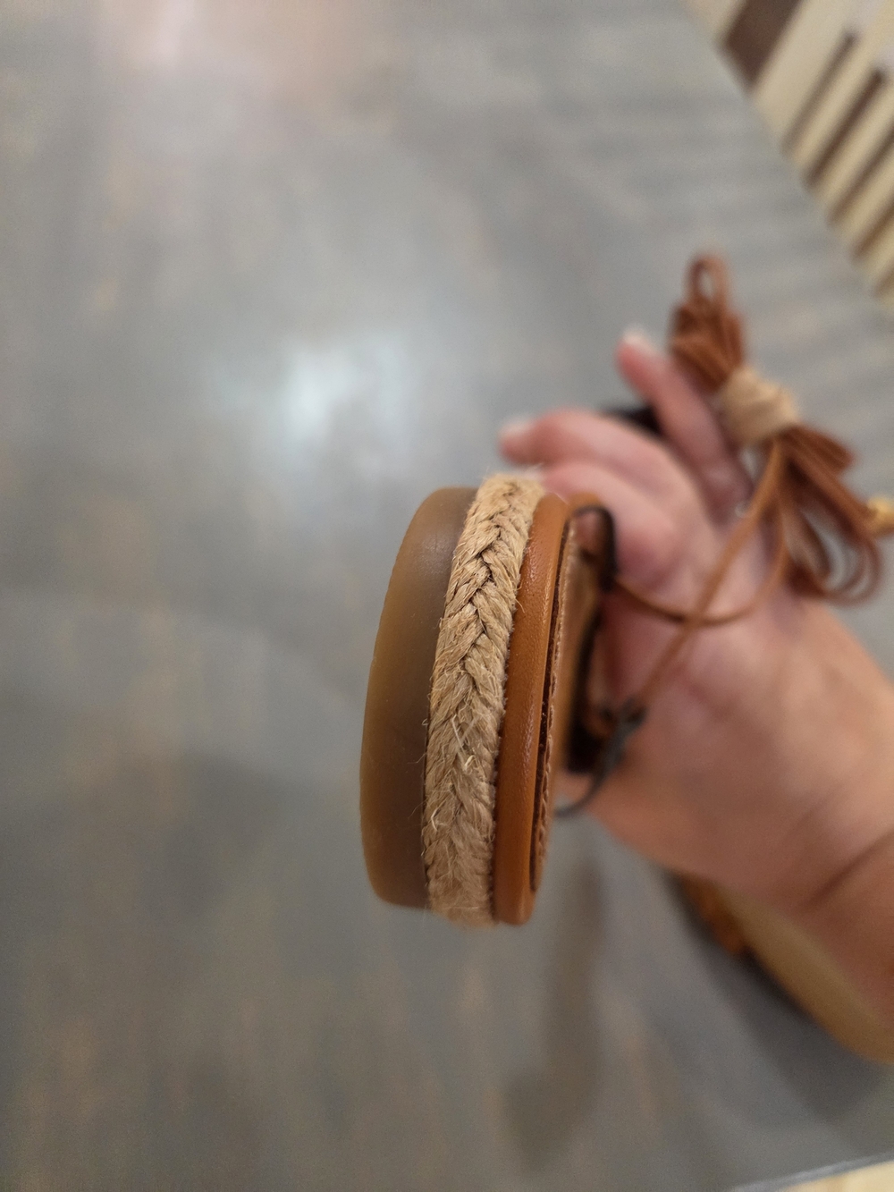 Tory Burch Basketweave Lace-Up Women's Sandals in Cognac - Picture 12 of 15